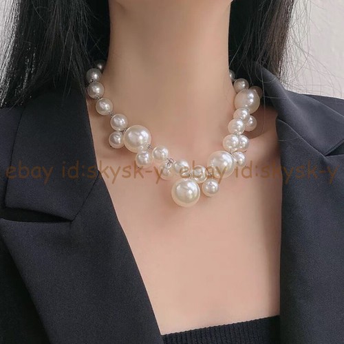 Women's White South Sea Shell Pearl Round Beads Pendant Cluster Necklace 14-32'' - Picture 7 of 21