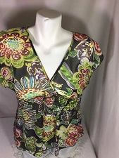 Bisou Workmen Floral Blouse Size M Multiple Color 100% Polyester Bin63#27