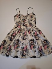 Hell Bunny Flamingo Skull Butterfly Flamingo Print Fit & Flare Dress Size Medium