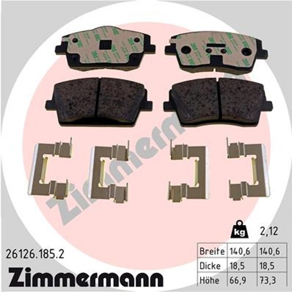Zimmermann Bremsbelagsatz Scheibenbremse 26126.185.2 FüR Volvo XC40 536 Mild Awd-image
