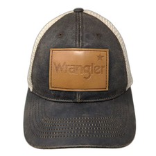 Wrangler Trucker Hat Brown Beige Snapback OS Leather Patch Star Adjustable