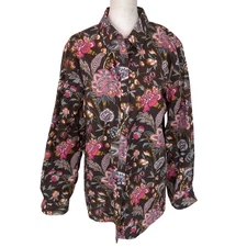 J. McLaughlin Brown and Pink Floral Button Down Top Womens Size XL