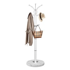 Metal Coat Rack with Natural Marble Base,360°Rotary Coat Rack Stand with 14 H...