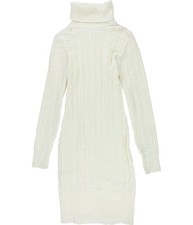 Hippie Rose Womens Cable Knit Sweater Dress, ivory, XS