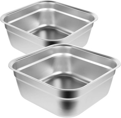 2PCS Stainless Steel Washing Up Bowls, 12.8'' Sturdy Square Dish Tub