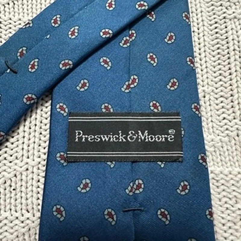 Corbata de seda vintage Preswick & Moore azul paisley Foto 4 de 4