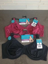 2 X Vanity Fair RADIANT Smooth Light Underwire Bra 42DD 1 Magenta & 1 Black NWT