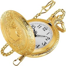 Elegant Gold Shield Pocket Watch   Timeless Style  Precision Men's Quartz Pocke