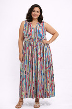 Ann Klein 2X Sleeveless Midi Dress Multicolor Abstract Print Elastic Waist NWT