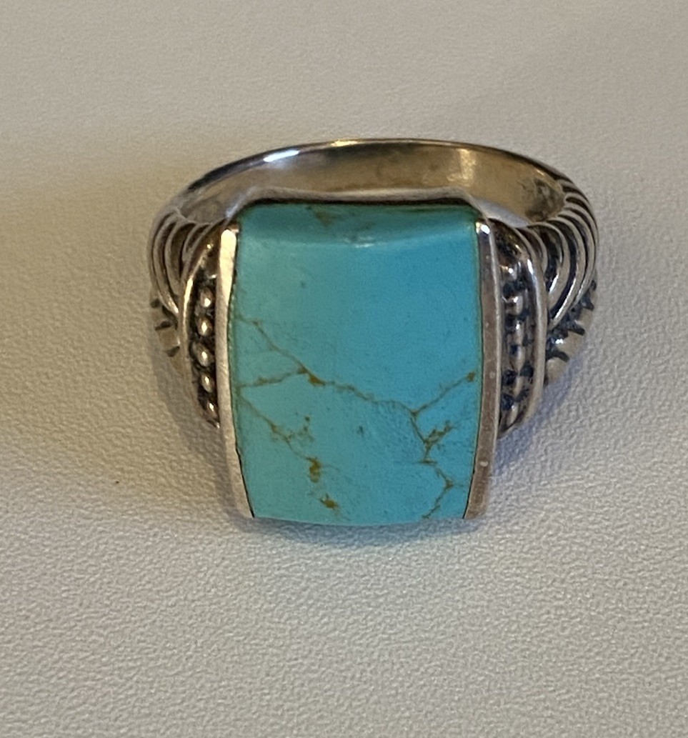 Sterling Silver Large Rectangular Turquoise Signe… - image 2