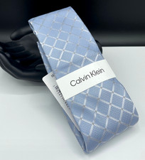 Calvin Klein Men's Polyester Tie Light Blue Vincente Grid NEW MSRP: 69.50