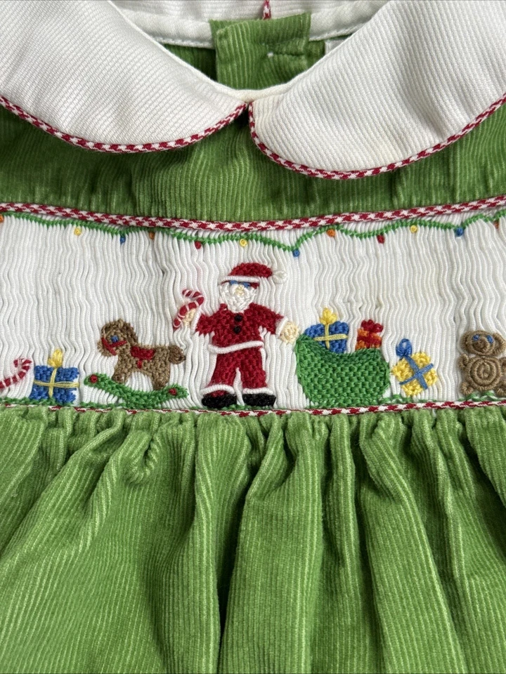 Vestido De Colección Petit Ami 3 Meses Santa Navidad Vacaciones Smocking Verde Bebé Niña Foto 3 de 4