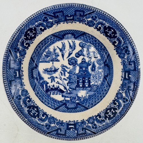 Antique 1911 Buffalo Blue Willow Pottery Dish 5” Set Of 9 ~ *Read Description* - Picture 8 of 11