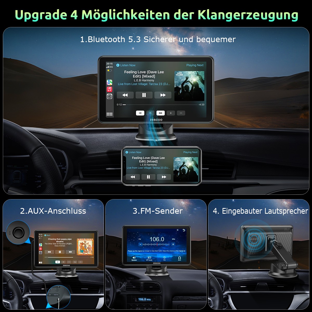 Telecamera posteriore 7 pollici Carplay Android auto 4K AHD senza fili AUX con monitor portatile foto 5