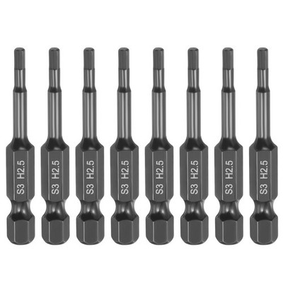 8pcs Flat Hex Screwdriver Bit H2.5 Magnetic Tip 1/4'' Hex Shank 2'' Long S3 Steel
