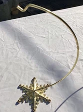 2 NOS Vtg Ornament Display Hanging Stand Holder Gold Metal Snowflake Christmas