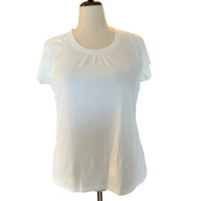 LL Bean Active Tee Athletic Top Short Sleeve White Polyester Wms XL Athleisure