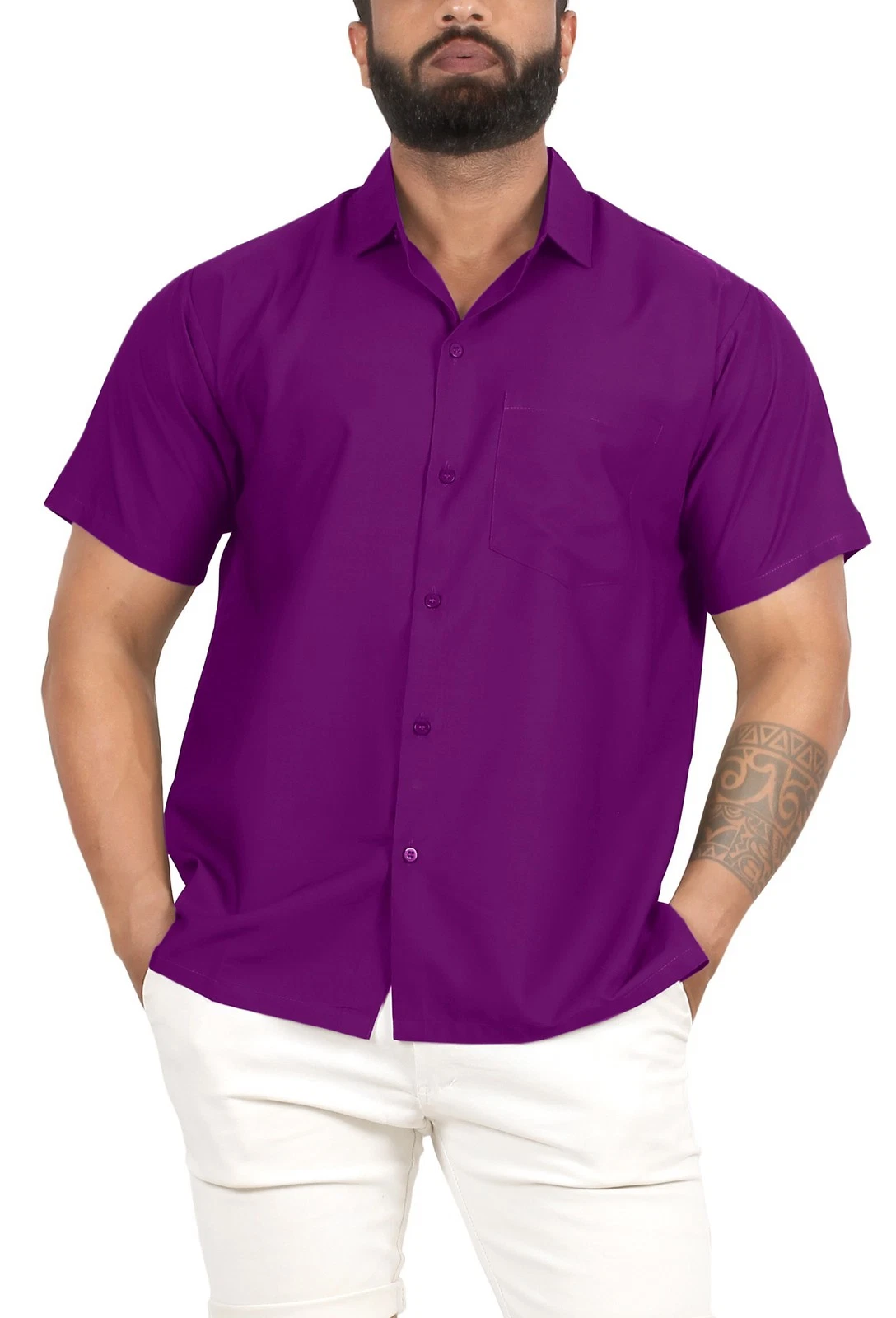 LA LEELA Mens Short Sleeve Button Down Solid Casual Camp Shirts S Violet, Plain