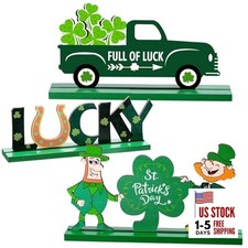 Chuangdi 3 Pcs Wooden St. Patrick's Day Table Decorations Shamrock Table Decor