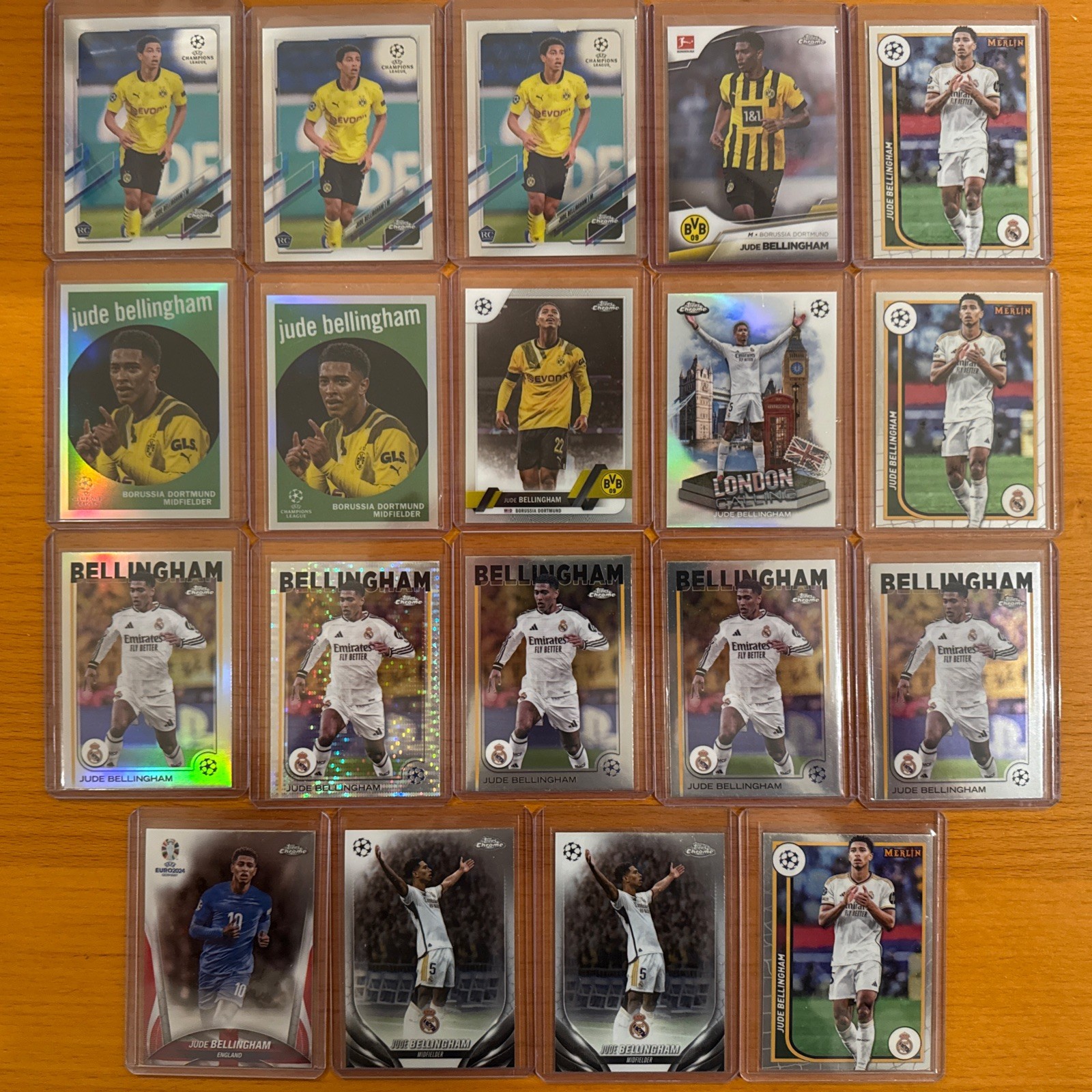 Lot of 19 Topps Chrome JUDE BELLINGHAM RC Rookie and Refractors England Star