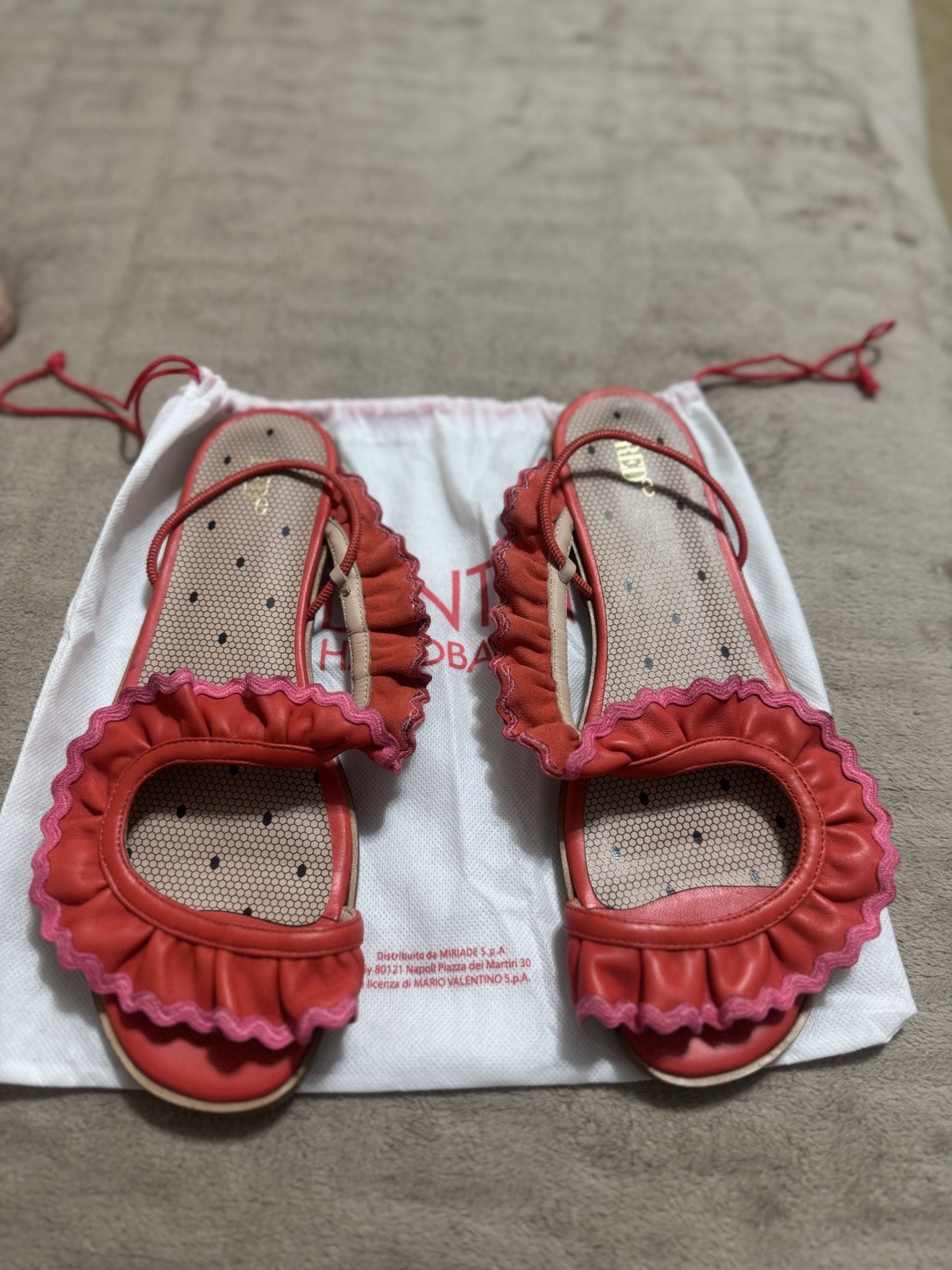 RED Valentino Ankle Strap Leather Sandal Flats Shoes in Red Sz 38 US 8 UK 5