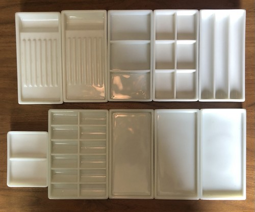 American Cabinet Co. Milk Glass Dentist Dental Tools Trays Lot of 10 Units