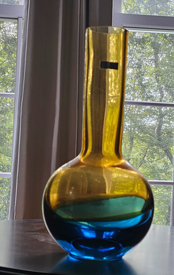 Evolution By Waterford 12'' Blue & Yellow Vase / Bulbous Base In Box Great Gift