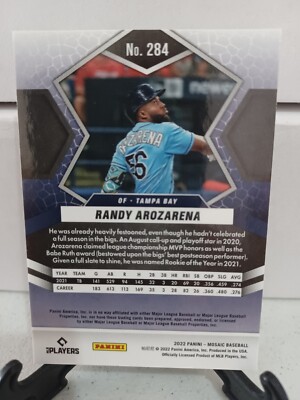 2021 AL新人賞のランディーアロサレーナRC AUです。 2022 Panini Mosaic Randy Arozarena 2021 Rookie of the Year RC 284