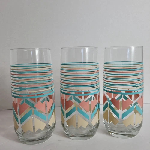 3 Vintage Anchor Hocking  Southwestern  Design 23 Oz Tumbler Glasses