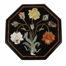 18" Marble side Table Top Semi precious Stones Inlay work Home room Furniture 