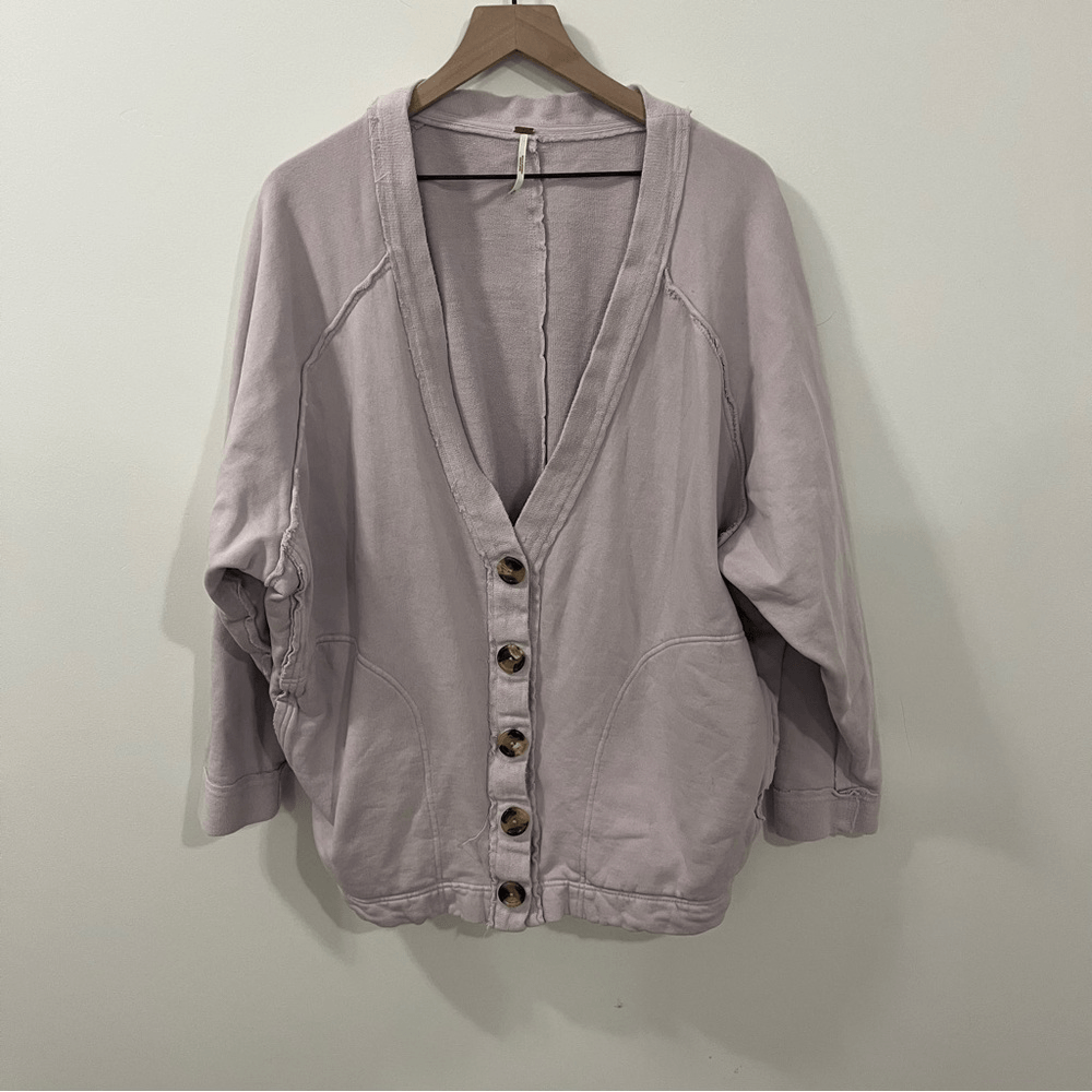 Free People Lavender Tortoise Shell Button-Up Cardigan