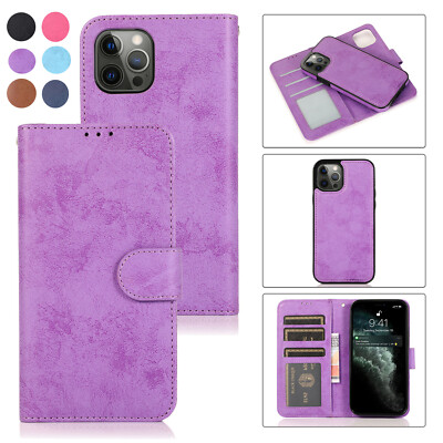 For iPhone 11 13 14 16 17 Pro Max Removable Wallet Leather Flip Stand Folio Case