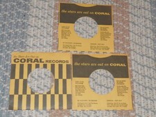 45 COMPANY SLEEVES, LOT OF THREE CORAL, STARS ON CORAL. 1960's