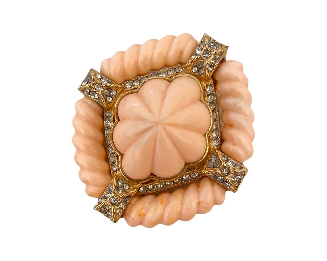 KJL Faux Coral and Crystal Brooch Kenneth Jay Lan… - image 1