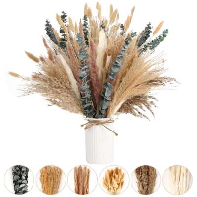 110Pcs Dried Pampas Grass Bouquet Boho Table Decor Bunny Tails Dried Flowers USA