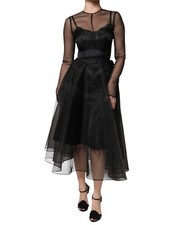 DOLCE & GABBANA Dress Black Tulle A-line Midi Cocktail Gown IT40/US6/S 3680usd