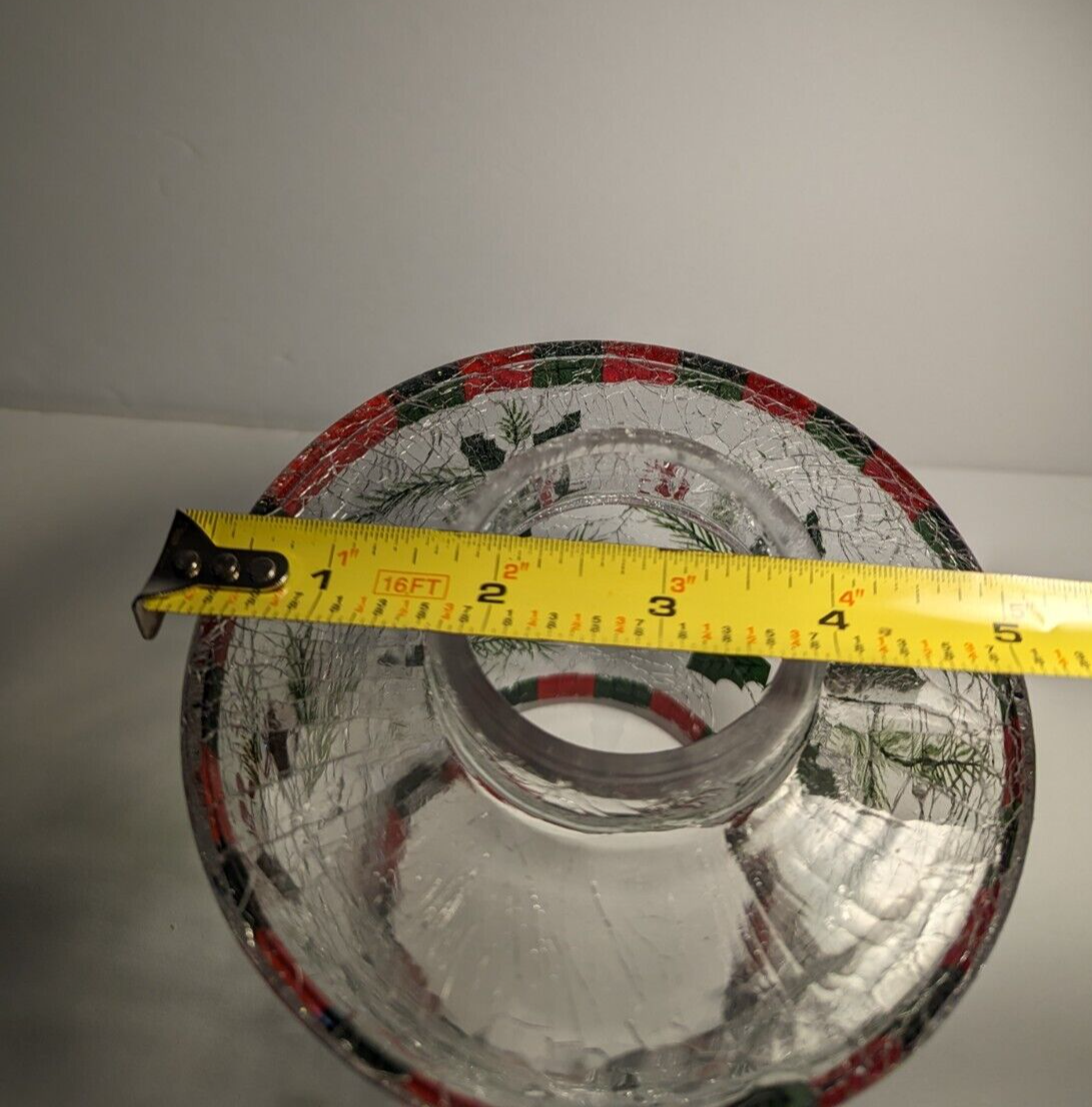 Crackle Glass Candle Jar Shade Christmas Holly Berries Plaid eBay