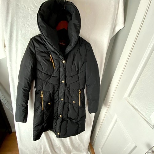 Cole Haan Signature Puffer Coat Womens Small Black Belted Pockets Long Sleeve - Picture 5 of 16