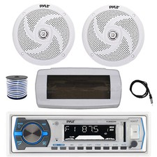 Pyle Bluetooth Marine Receiver, Cover, Antenna,Wire, 2x 6'' 240W White Speakers