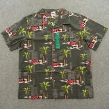 Barefoot in Paradise Shirt Mens Large Brown Floral Car Print AOP Hawaiian New