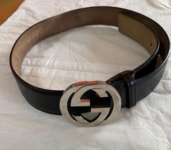 Ceinture Gucci en cuir rayée imbriquée 85/34