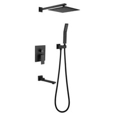 10 in. Square Pressure Balance Valve Shower System Bathroom Shower Matte Black