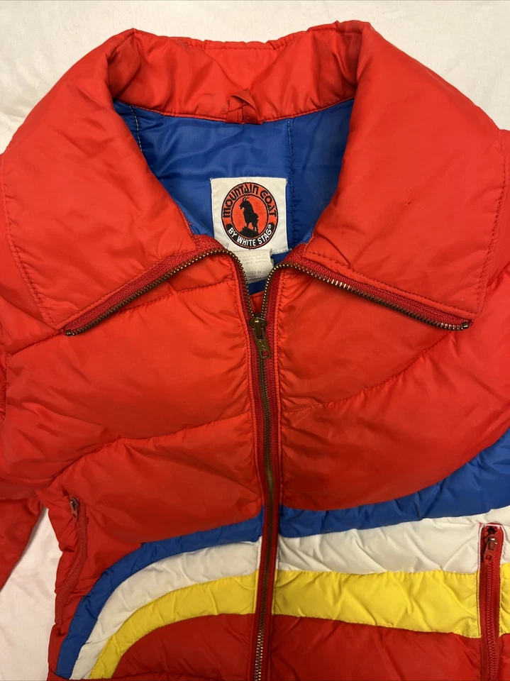 Abrigo acolchado vintage años 70 80 blanco ciervo mujer talla pequeña garra cremallera *Ver descripción Foto 3 de 4