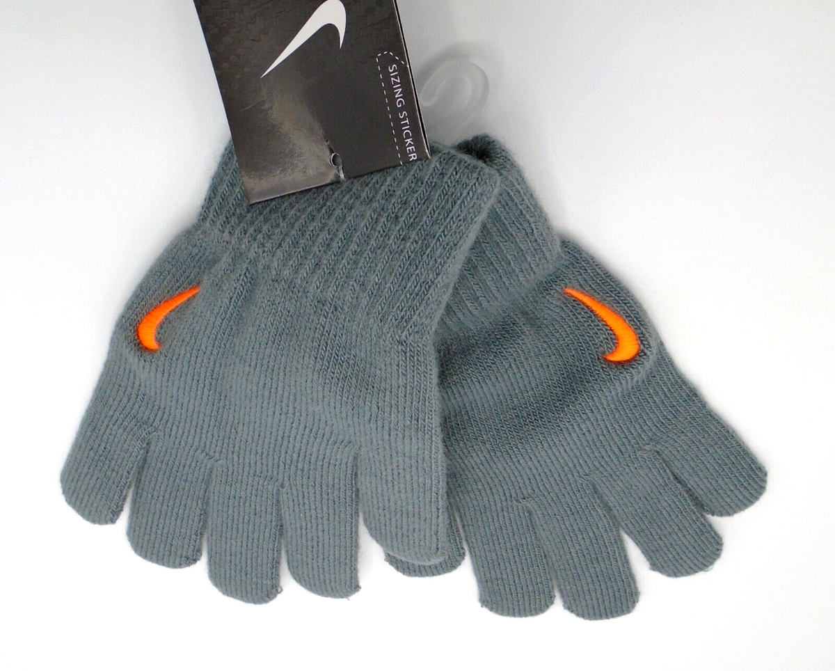 2x TWO! new Nike Knit Gloves Youth Kids S/M Grey/Hyper Crimson nwt