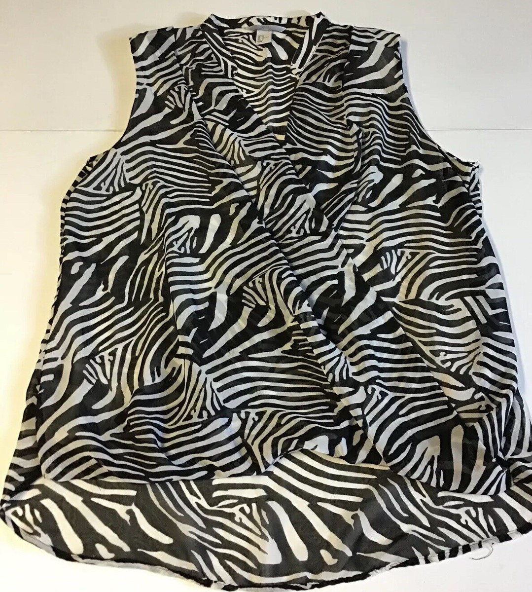 Tunique Blouse H&M Taille 38 Motif Zèbre - Noir, Polyester, Occasion Très Bon état