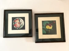 Set 2 Jess Flores & Pafer Color Etching Prints Flowers Signed Framed Square
