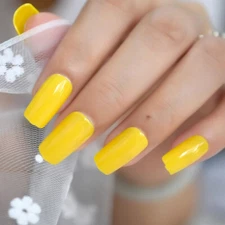 24 Medium Press on Nails kit glue on square sunny yellow