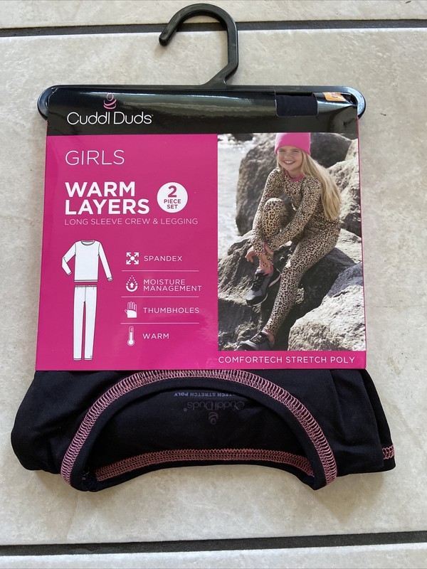 Cuddl Duds Girls Warm Layers 2 piece set Size S (6/6X) Black *New* CD8824766