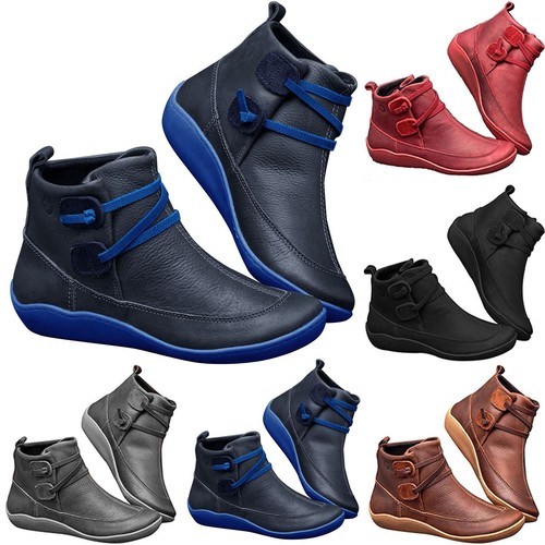 Women's Vintage Ankle Boots Arch Support Shoes For Women With Side Zipper Flat