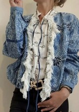 Zara Blue Embroidered Jacket With Fringing Size XS UK 8 Bnwt